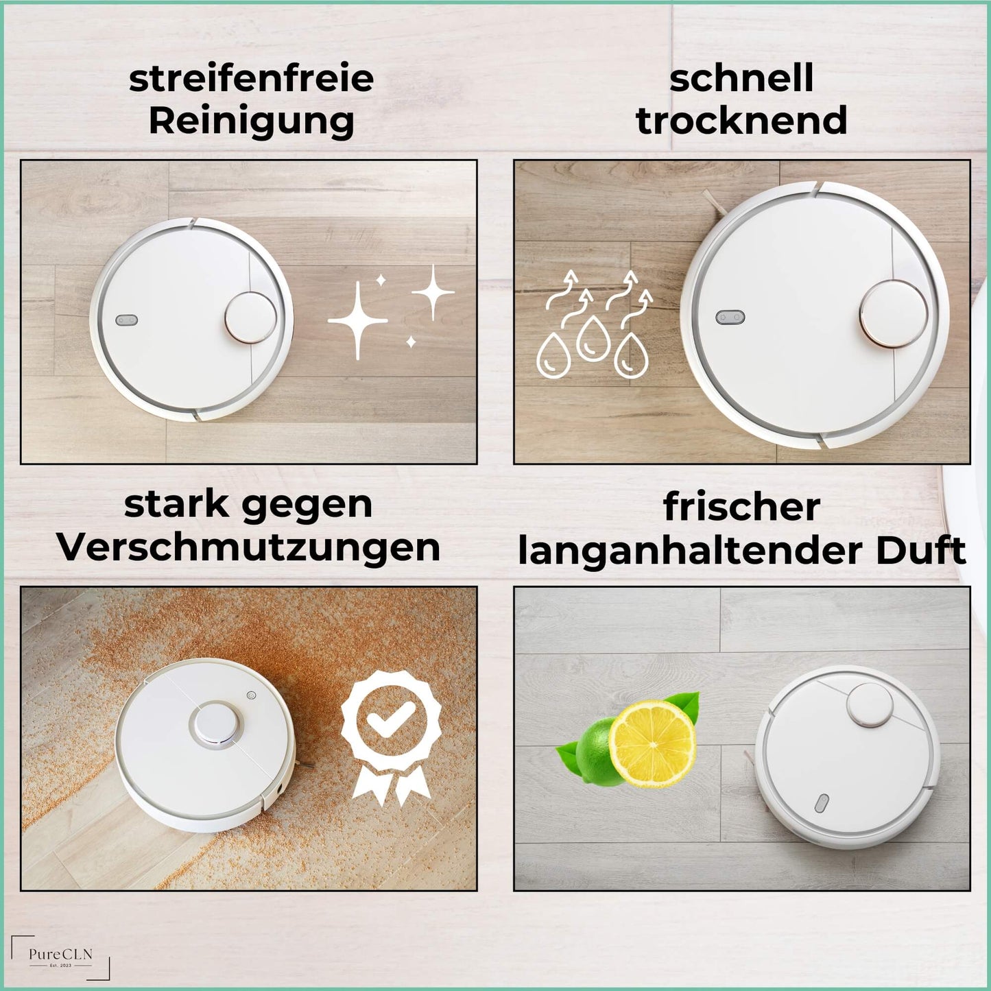 Anwendung des PureCLN Bodenreinigers mit Wischroboter