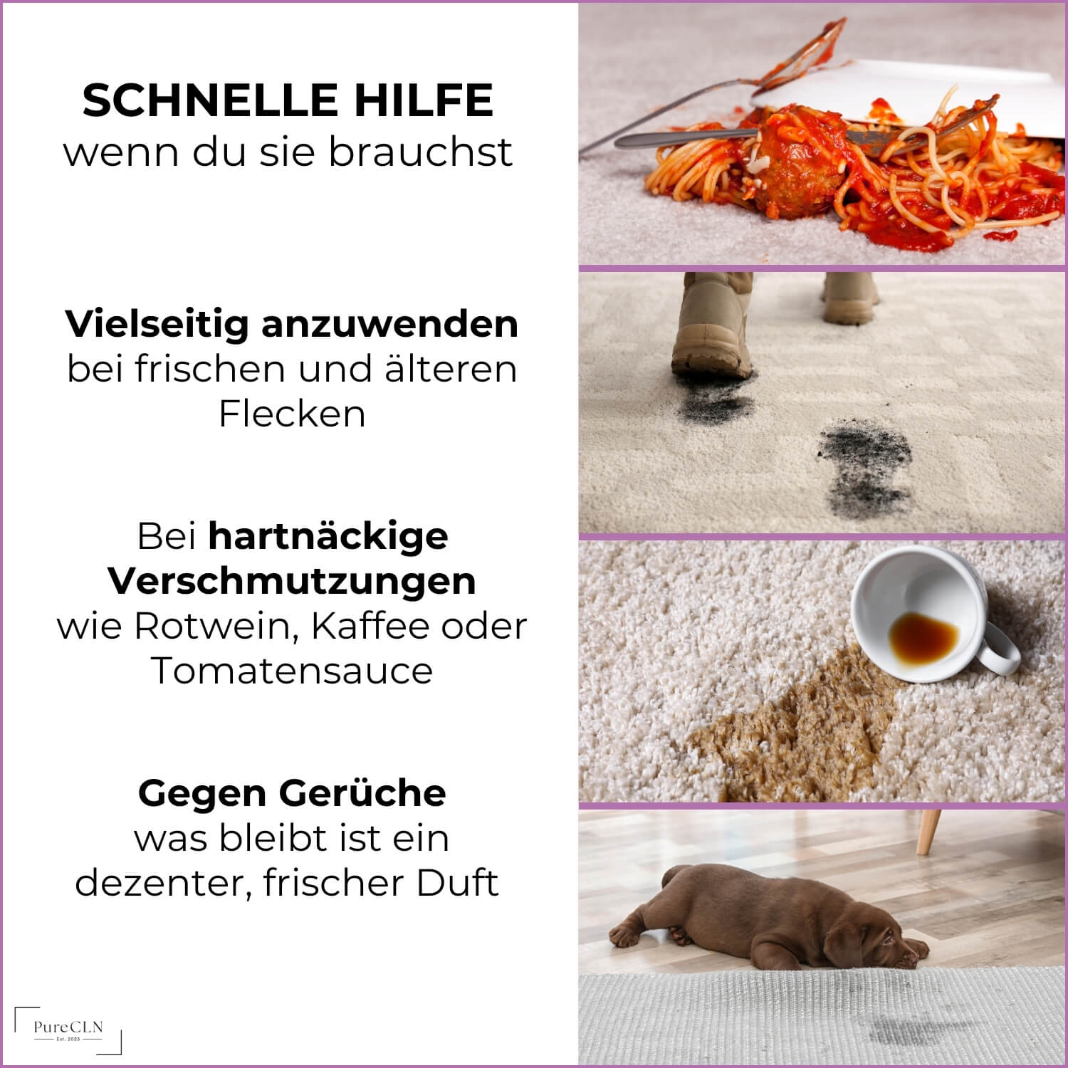 Flecken entfernen mit PureCLN Teppichreiniger – Rotwein, Kaffee