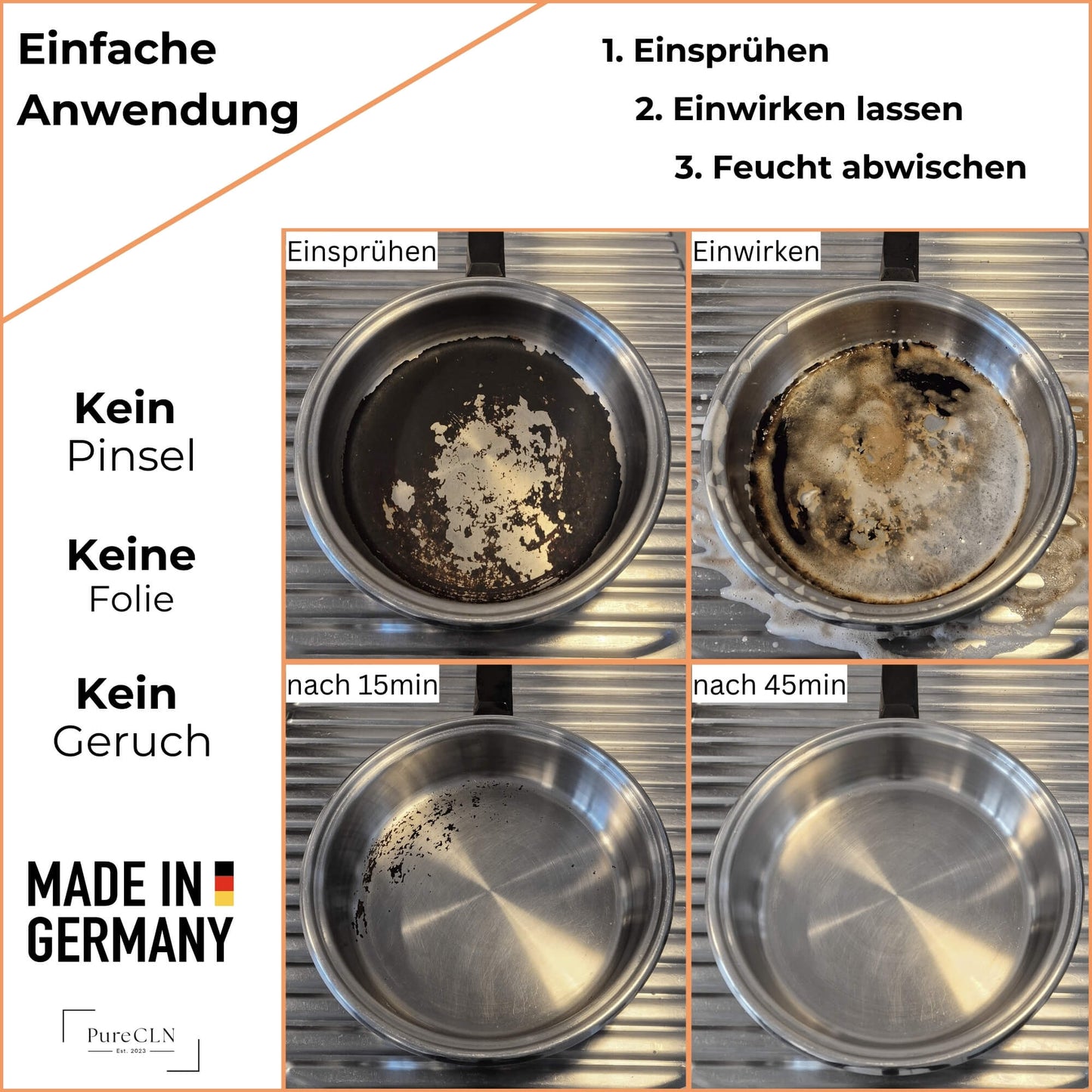 Anwendung des PureCLN Backofenreinigers auf eingebrannten Rückständen