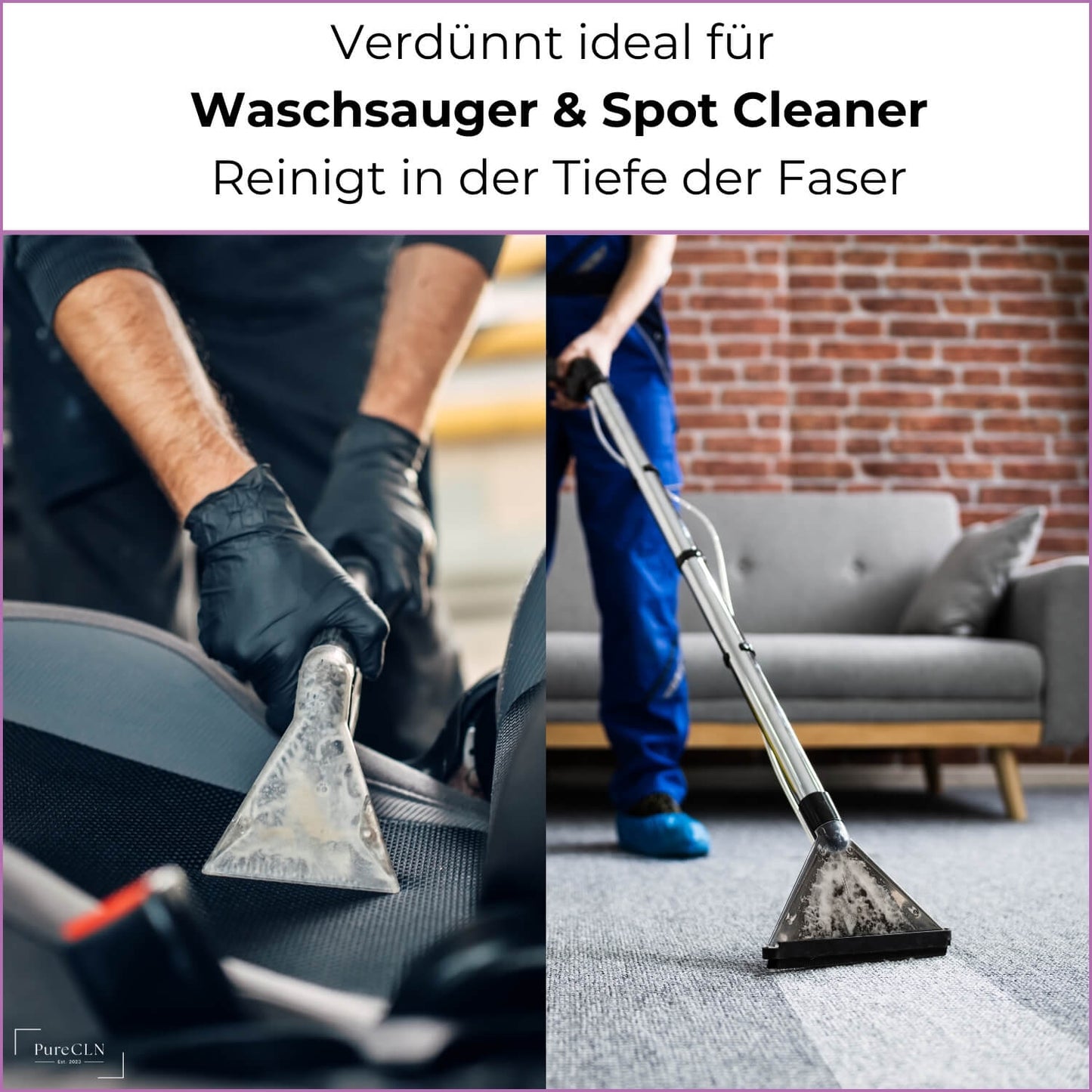 Anwendung des Teppichreinigers auf Teppich und Autositz