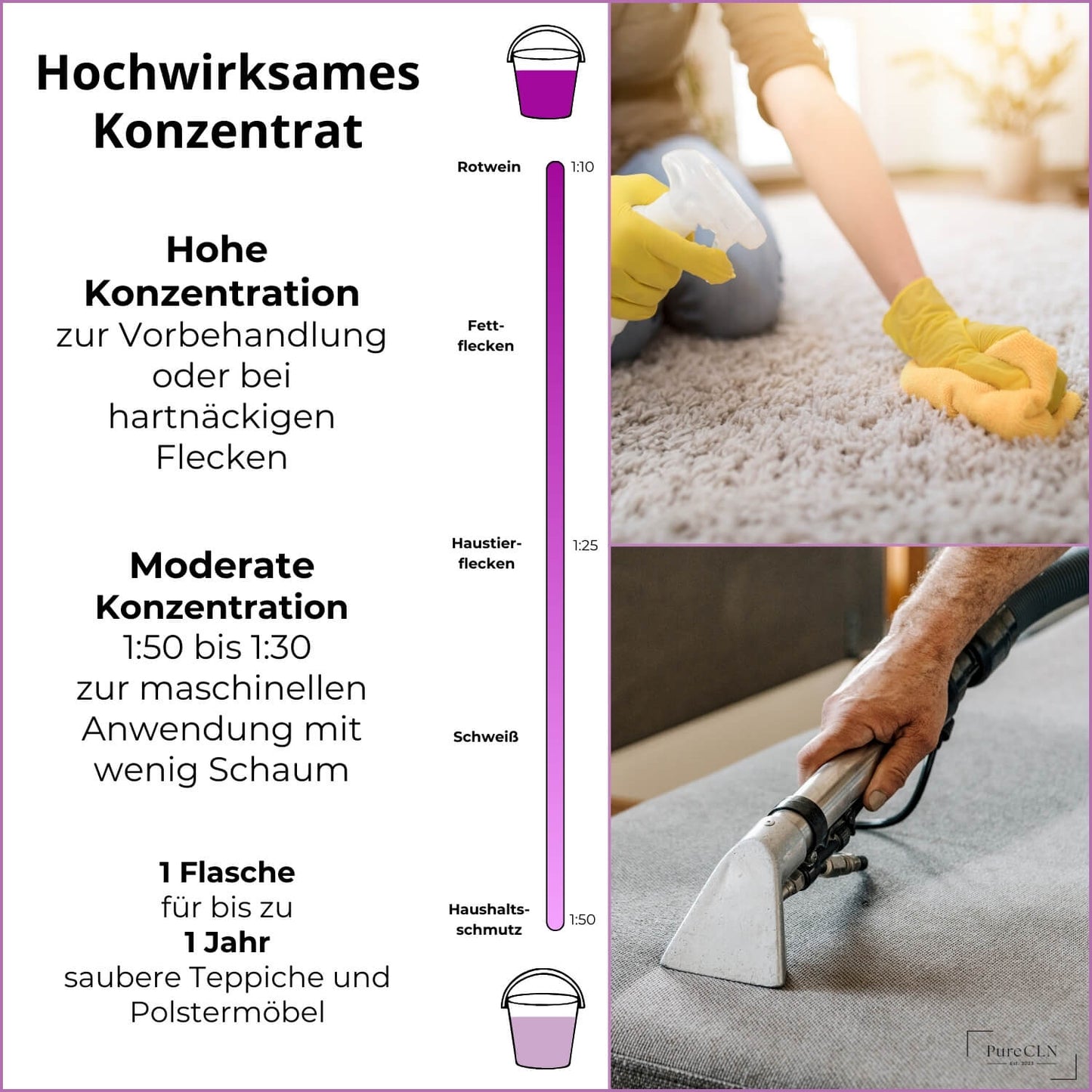 Tiefenreinigung von Teppichen mit PureCLN Reinigungskonzentrat