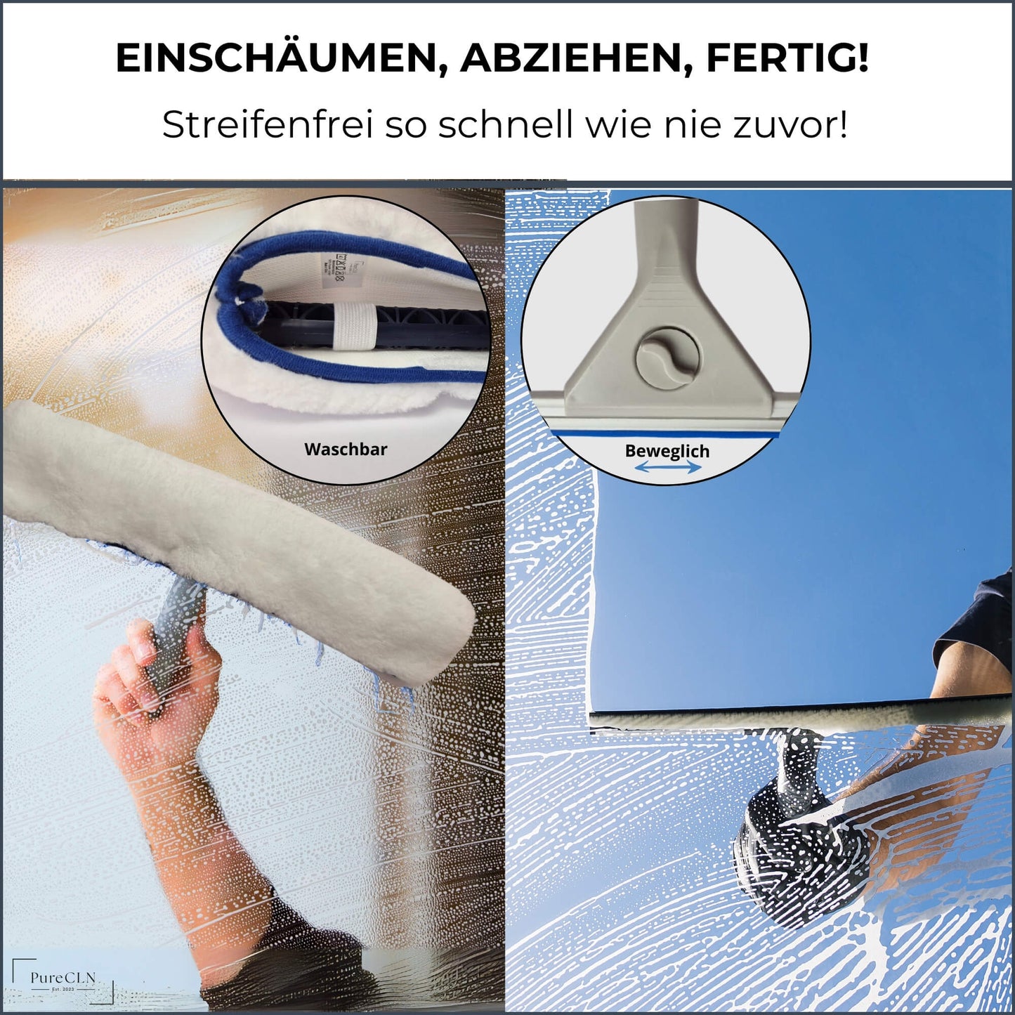 Ergonomische Halterungen des PureCLN Fensterreinigers