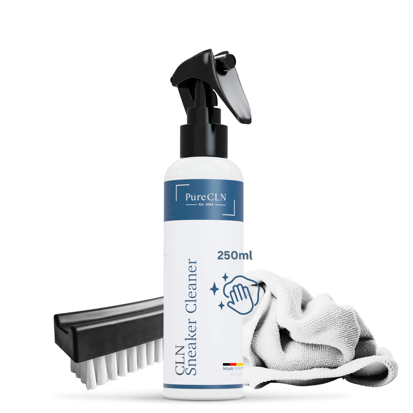 PureCLN Sneaker Cleaner Set Professional – 250 ml Reiniger, Mikrofasertuch und Bürste