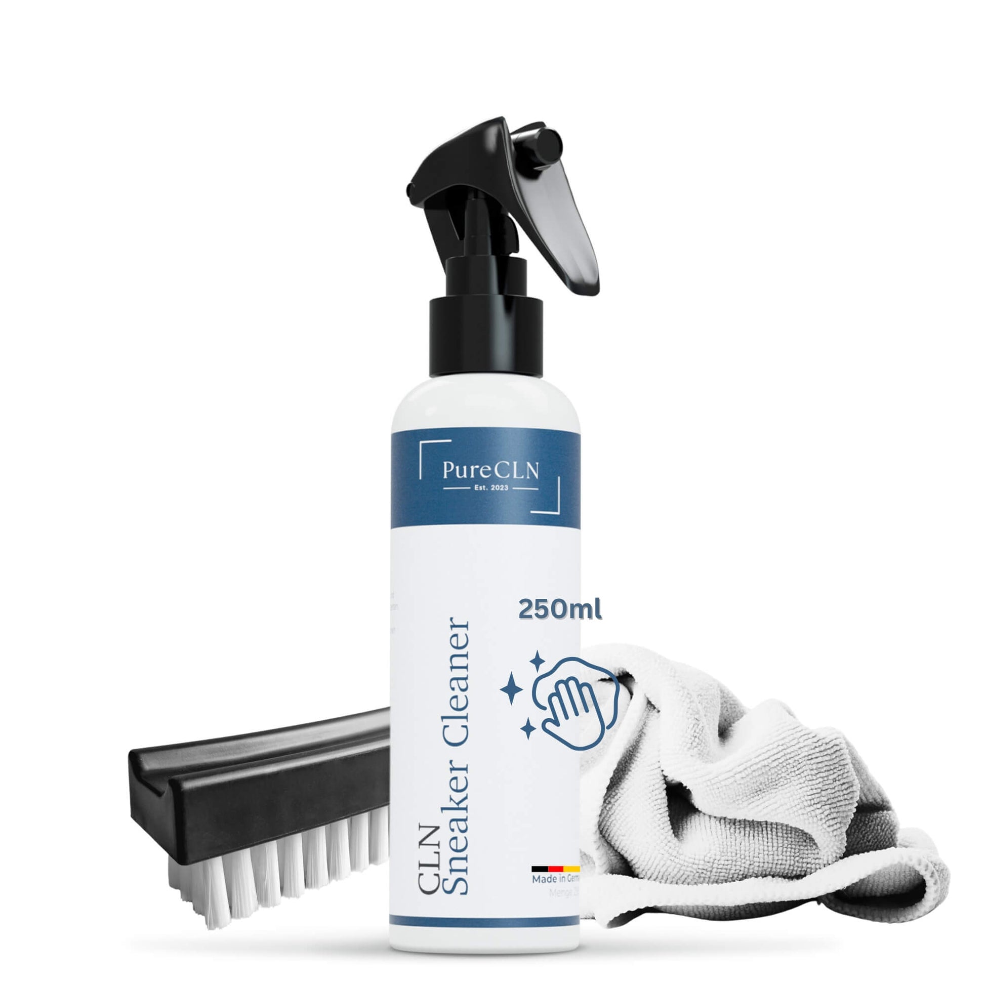 PureCLN Sneaker Cleaner Set Professional – 250 ml Reiniger, Mikrofasertuch und Bürste