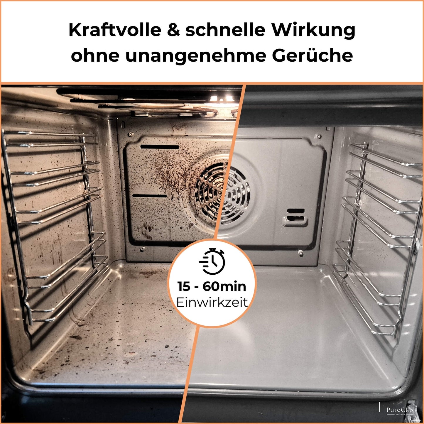 Vorher-Nachher Vergleich: Reinigung mit PureCLN Grill- & Backofenreiniger