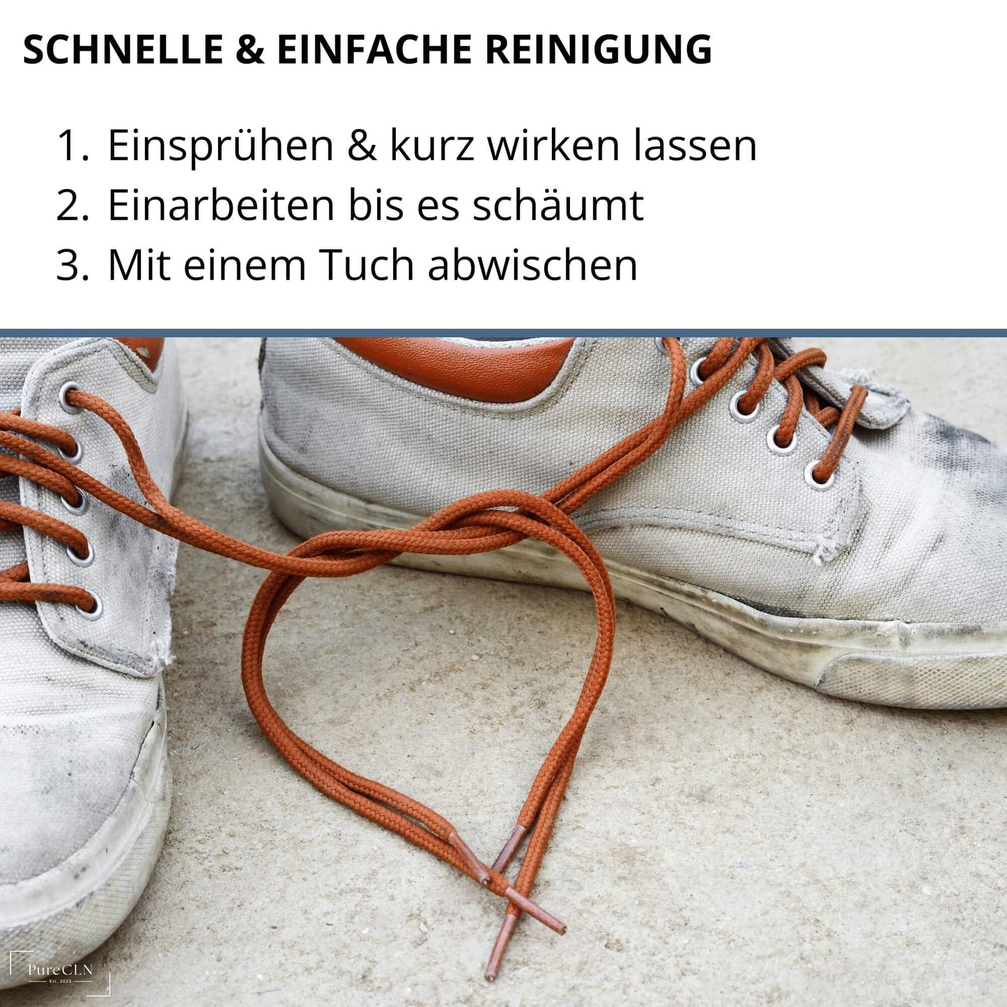 Anwendung des PureCLN Schuhreinigers auf weißen Sneakern